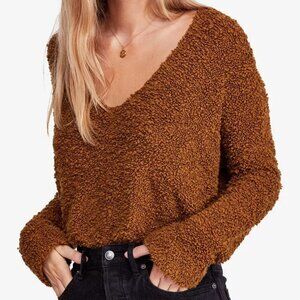 Free People Popcorn Fuzzy Cotton V-Neck Sweater S Boho